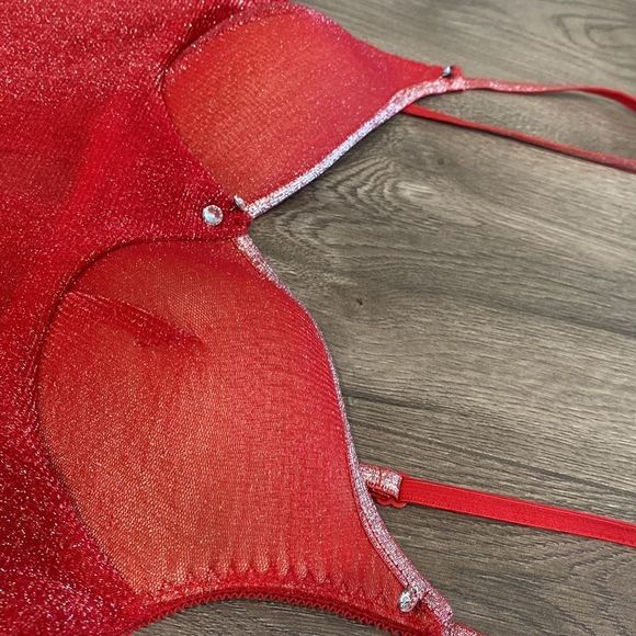 Cinema Etoile Red Shimmer Sheer Chemise Slip Size Medium - Picture 6 of 13